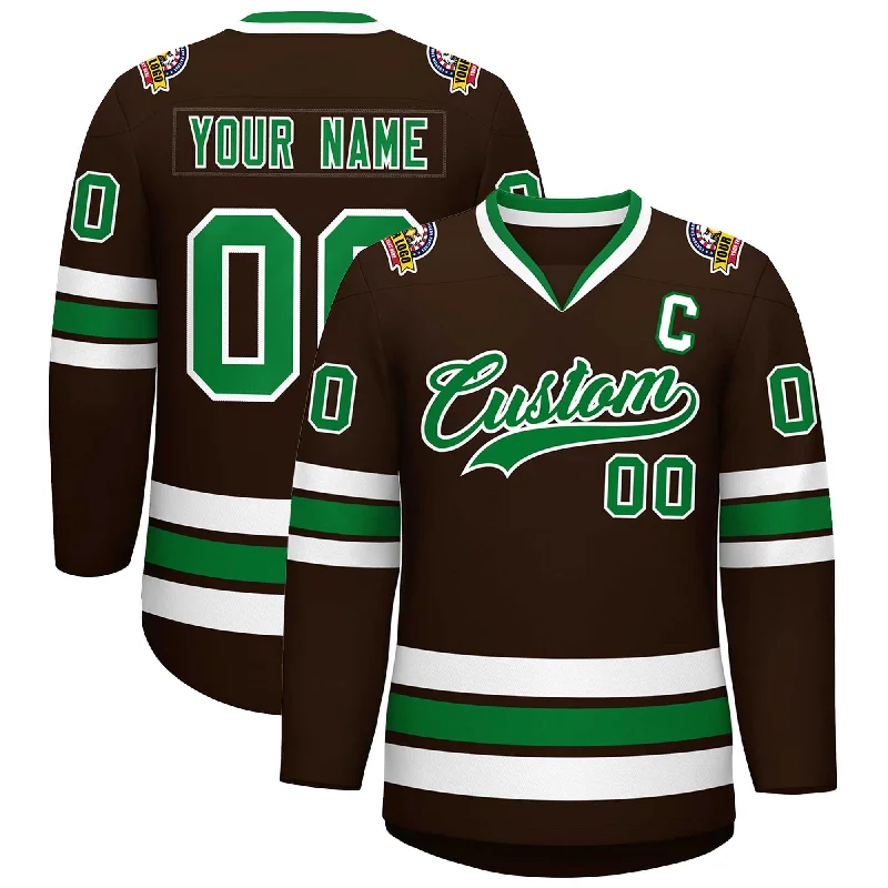 Custom Brown Kelly Green-White Classic Style Hockey Jersey Preppy Men's College