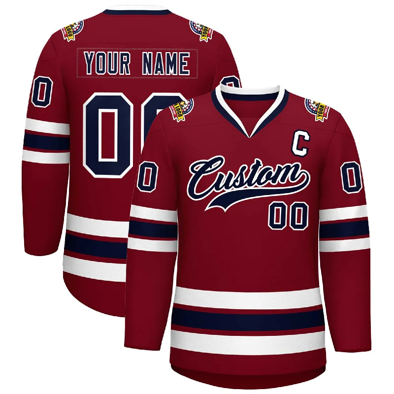 Custom Crimson Navy-White Classic Style Hockey Jersey Unique Men's Upcycled