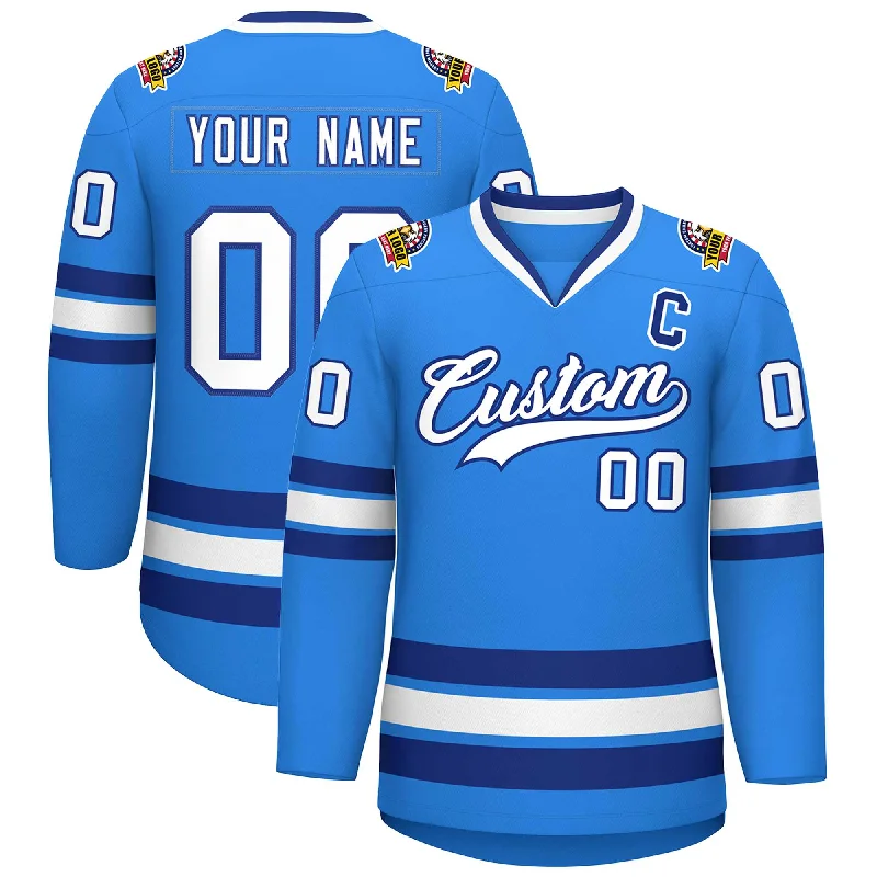 Custom Powder Blue White-Royal Classic Style Hockey Jersey Modern Men's Geometric