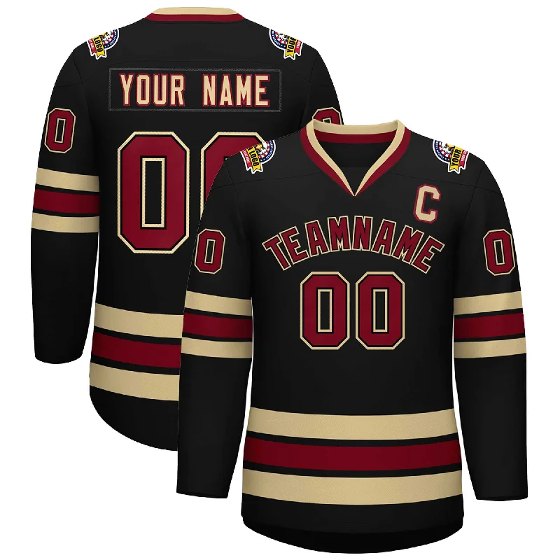 Custom Black Crimson-Black Classic Style Hockey Jersey Monochromatic Office Style