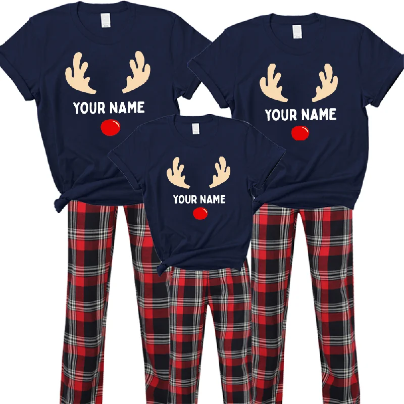 Choose Your Name Reindeer Family Yuletide Pyjama Tee & Pant Set Lumberjack