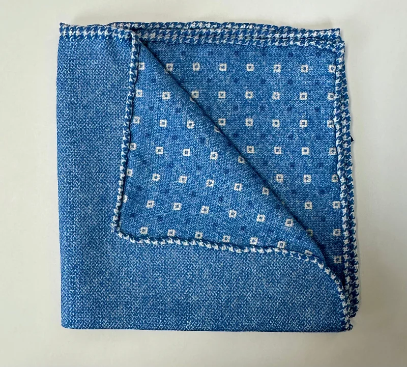 David Donahue Pocket Square - Blue Herringbone/Square Confident Men's High