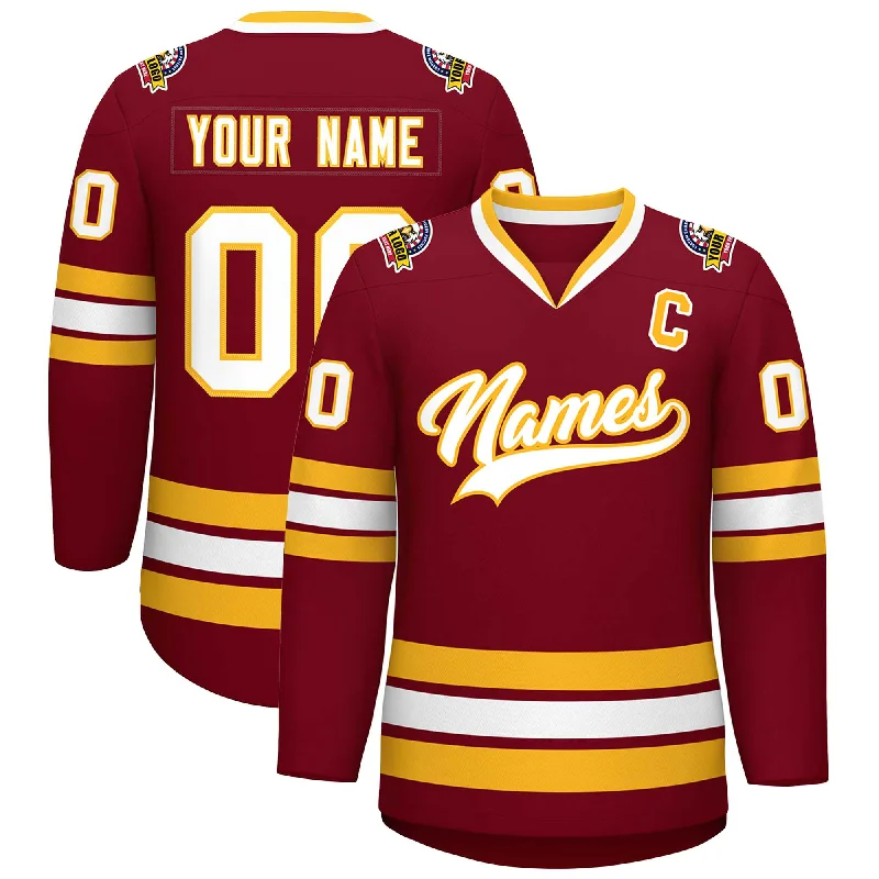 Custom Crimson White-Gold Classic Style Hockey Jersey Cool Men's Distressed