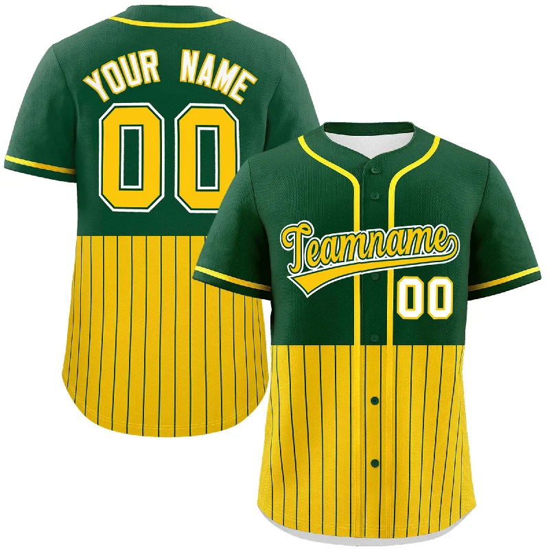 Custom Green Gold Personalized Half Stripe Design Authentic Baseball Jersey Sporty Men's Tennis