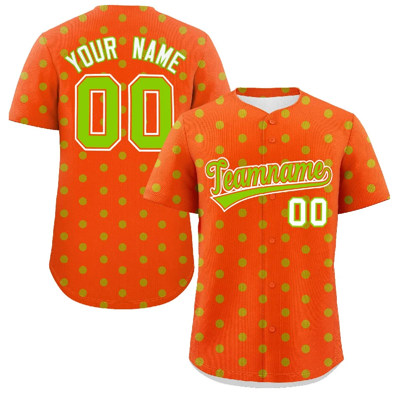 Custom Orange Neon Green Personalized Polka Dot Graffiti Pattern Authentic Baseball Jersey Refined Men's Classic 