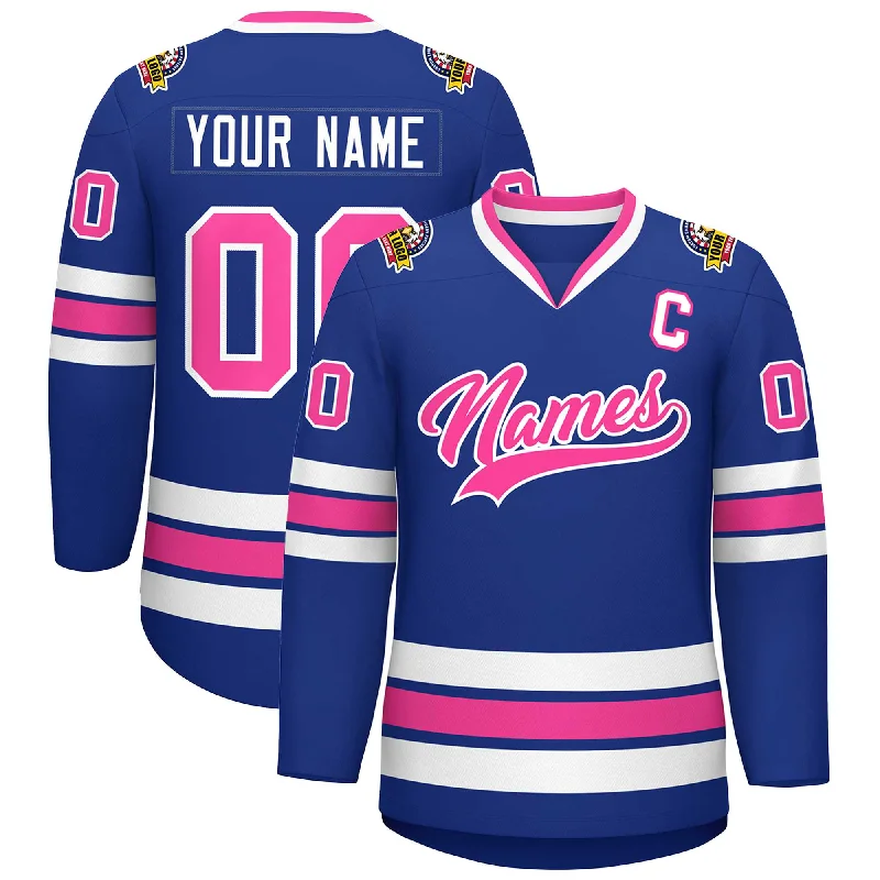 Custom Royal Pink-White Classic Style Hockey Jersey British Gentleman Style