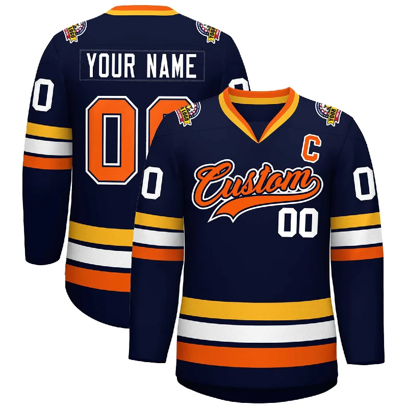 Custom Navy Orange Navy-White Classic Style Hockey Jersey Cclassic Men's Tweed