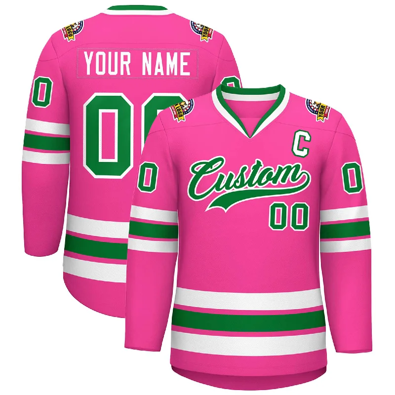 Custom Pink Kelly Green-White Classic Style Hockey Jersey Unique Men's Patch