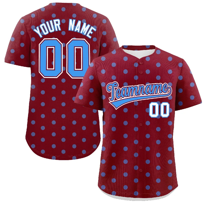 Custom Crimson Powder Blue Personalized Polka Dot Graffiti Pattern Authentic Baseball Jersey Tough Men's Military