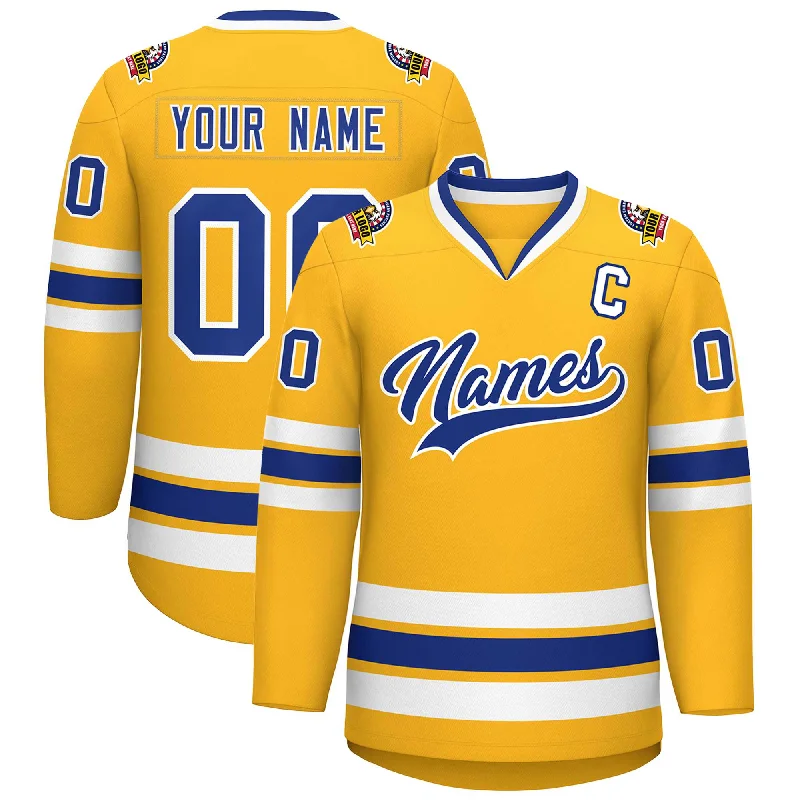 Custom Gold Royal-White Classic Style Hockey Jersey Beach