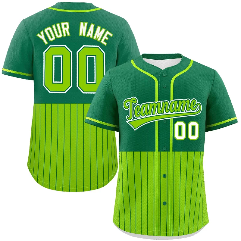 Custom Kelly Green Neon Green Personalized Half Stripe Design Authentic Baseball Jersey Masculine Men's Thick