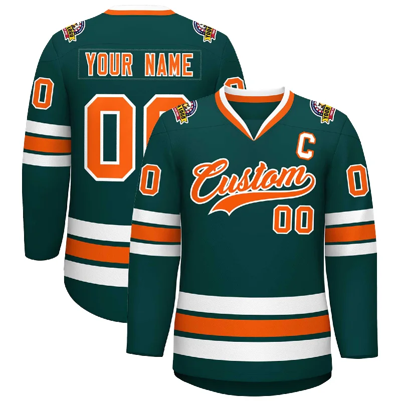 Custom Midnight Green Orange-White Classic Style Hockey Jersey Elegant Men's Formal 