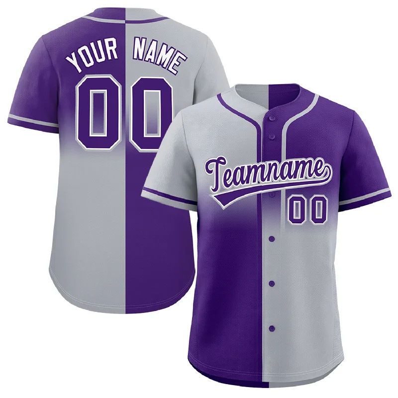 Custom Purple Gray Personalized Symmetrical Gradient Design Authentic Baseball Jersey Street