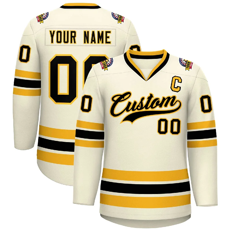 Custom Khaki Black-Gold Classic Style Hockey Jersey Dapper Men's Bow