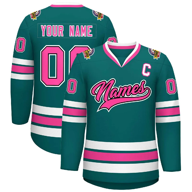 Custom Teal Pink Black-White Classic Style Hockey Jersey Refined Men's Velvet