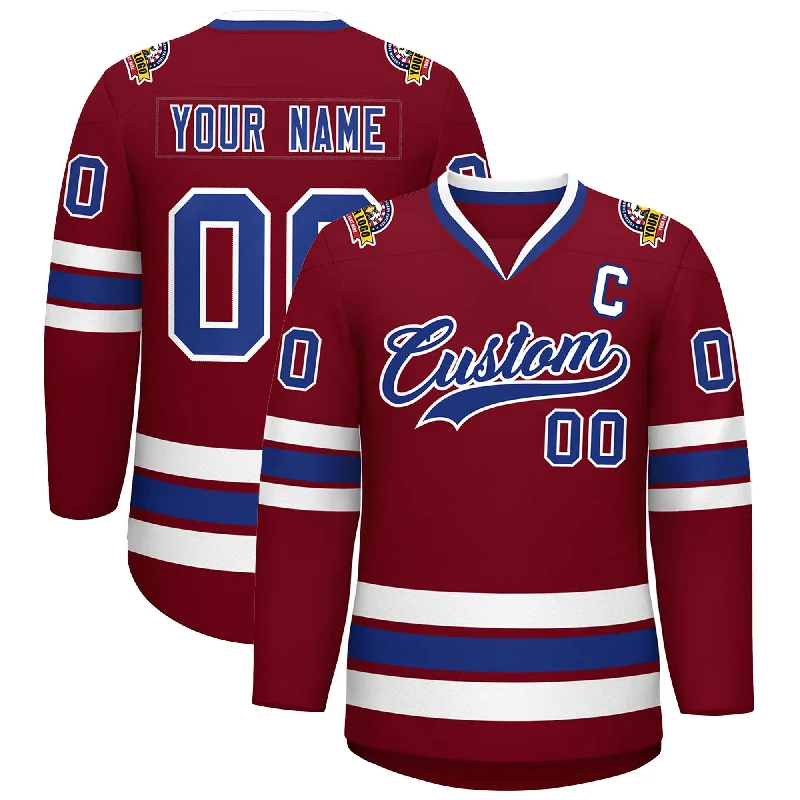 Custom Crimson Royal-White Classic Style Hockey Jersey Polished Men's Silk