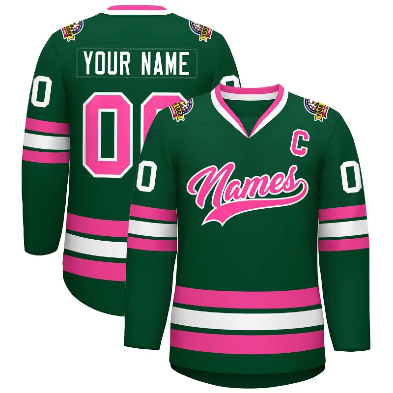 Custom Green Pink-White Classic Style Hockey Jersey Stylish Men's Tropical 