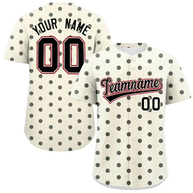 Custom Cream Black Personalized Polka Dot Graffiti Pattern Authentic Baseball Jersey Polished Men's Silk