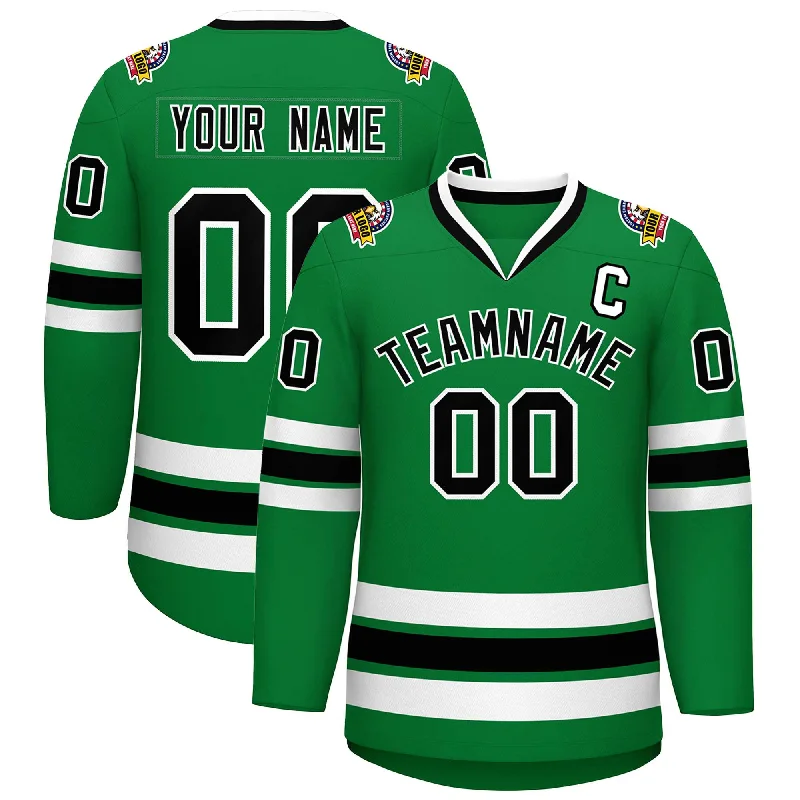 Custom Kelly Green Black-White Classic Style Hockey Jersey Polished Men's Satin