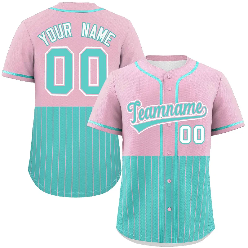 Custom Light Pink Bright Green Personalized Half Stripe Design Authentic Baseball Jersey Organic