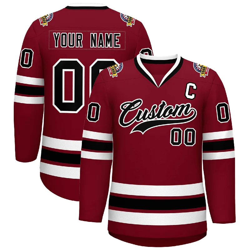 Custom Crimson Black-White Classic Style Hockey Jersey Athletic Men's High