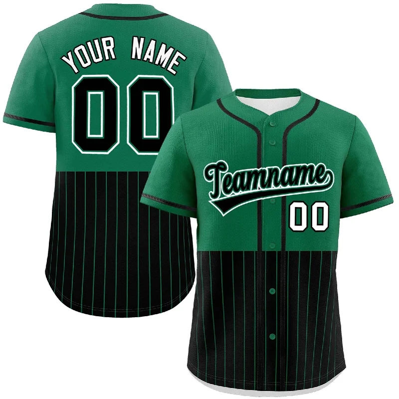 Custom Kelly Green Black Personalized Half Stripe Design Authentic Baseball Jersey Youthful Men's Anime