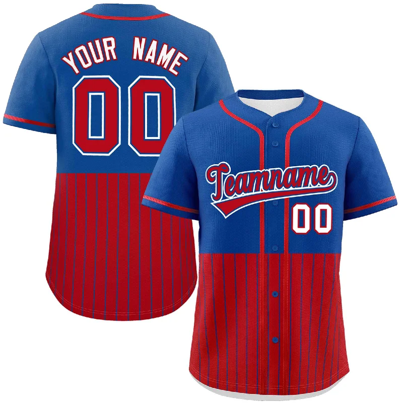 Custom Royal Red Personalized Half Stripe Design Authentic Baseball Jersey Sophisticated Men's 