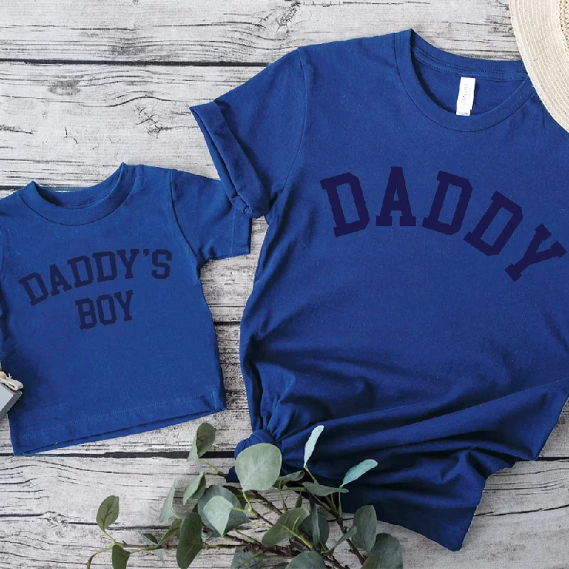 Daddy & Daddy's Boy College Matching Royal Blue T-Shirts Polished Men's Satin