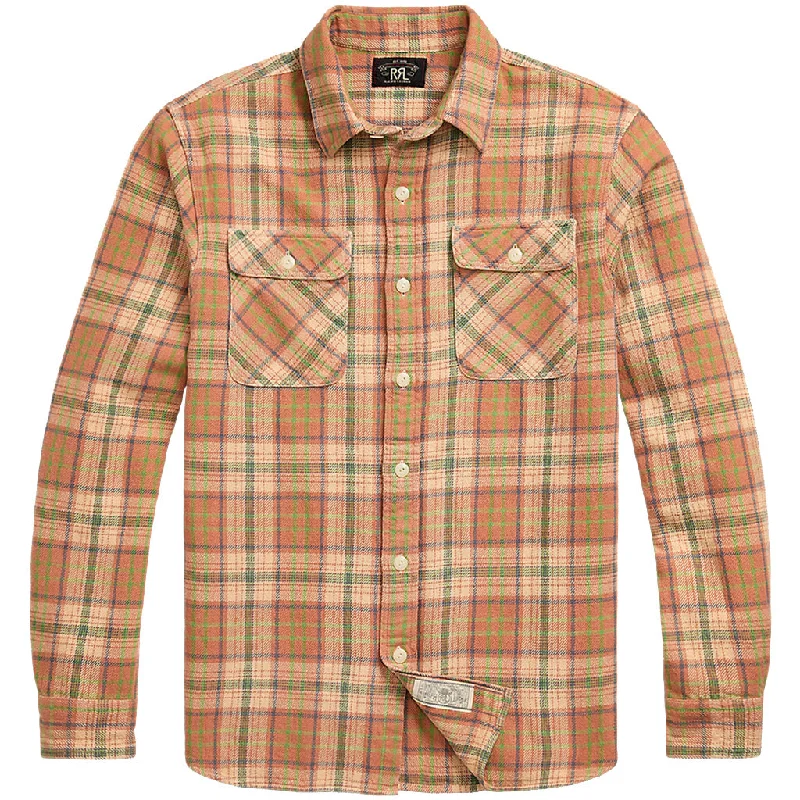 Double RL『PLAID TWILL WORKSHIRT』(ORANGE) Casual Men's Japanese 