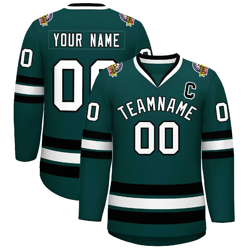 Custom Midnight Green White-Black Classic Style Hockey Jersey Refined Men's Velvet