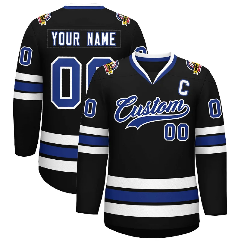 Custom Black Royal-White Classic Style Hockey Jersey Laid