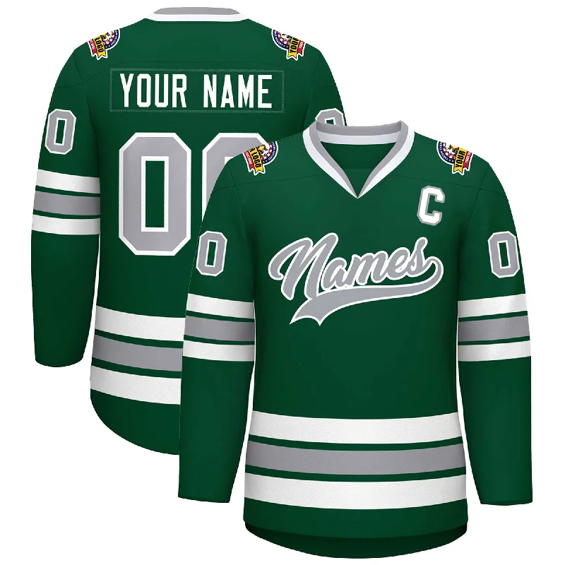 Custom Green Gray-White Classic Style Hockey Jersey Traditional Men's Country