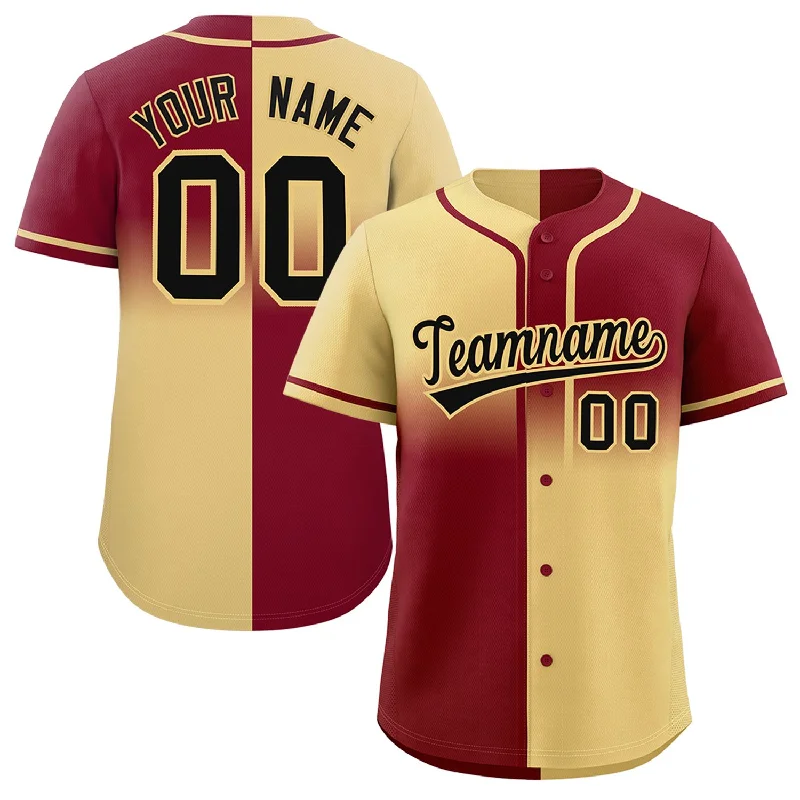 Custom Crimson Khaki Personalized Symmetrical Gradient Design Authentic Baseball Jersey Modern Men's Tech