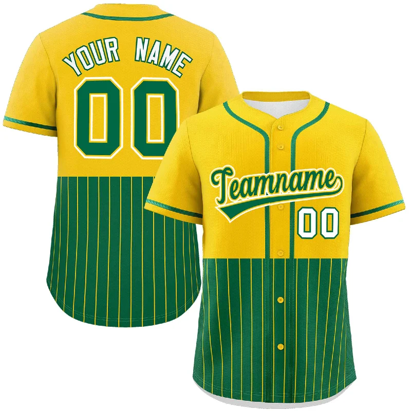 Custom Gold Kelly Green Personalized Half Stripe Design Authentic Baseball Jersey Masculine Men's 