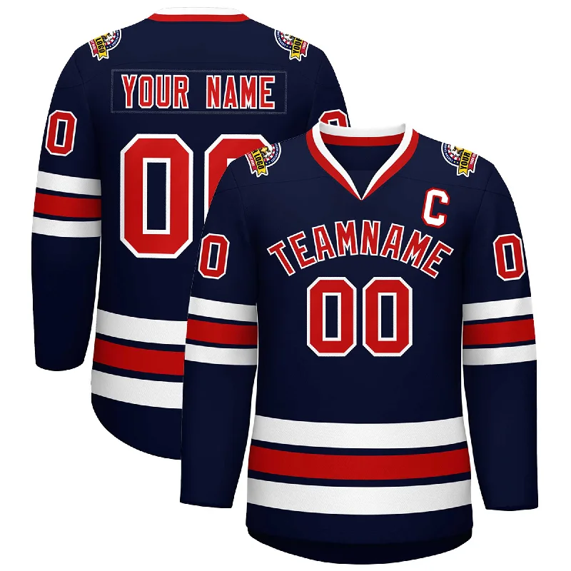 Custom Navy Red-White Classic Style Hockey Jersey Confident Men's Power