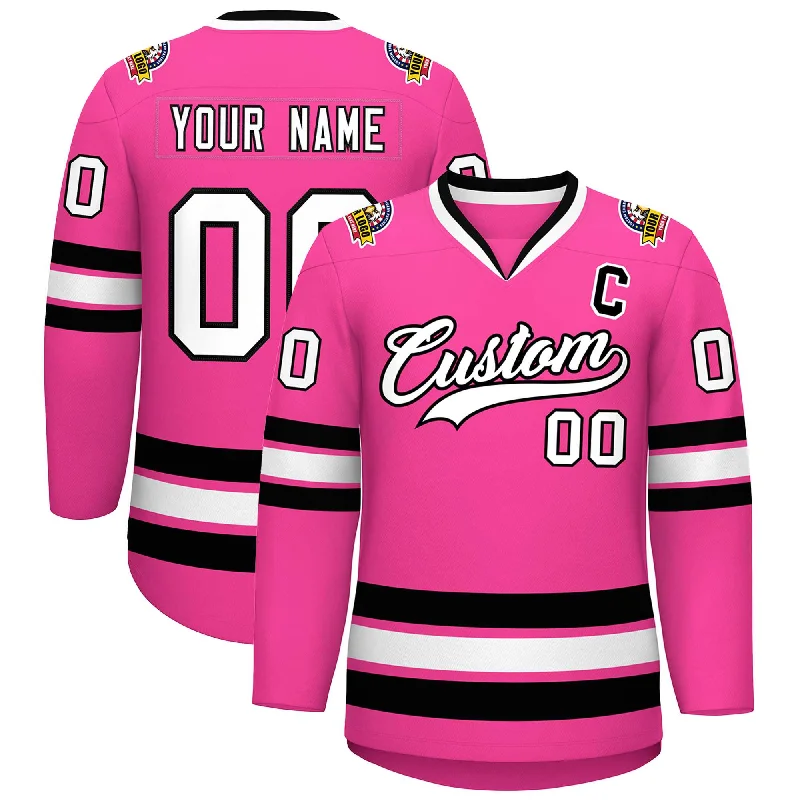 Custom Pink White-Black Classic Style Hockey Jersey Cozy Men's Sherpa