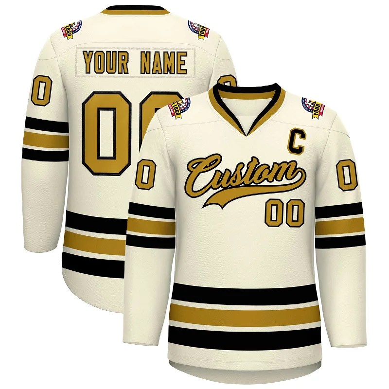 Custom Khaki Old Gold-Black Classic Style Hockey Jersey Hip Men's Retro