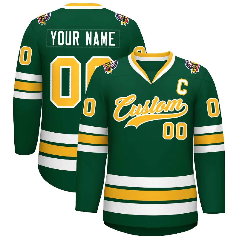 Custom Green Gold-White Classic Style Hockey Jersey British Gentleman Style