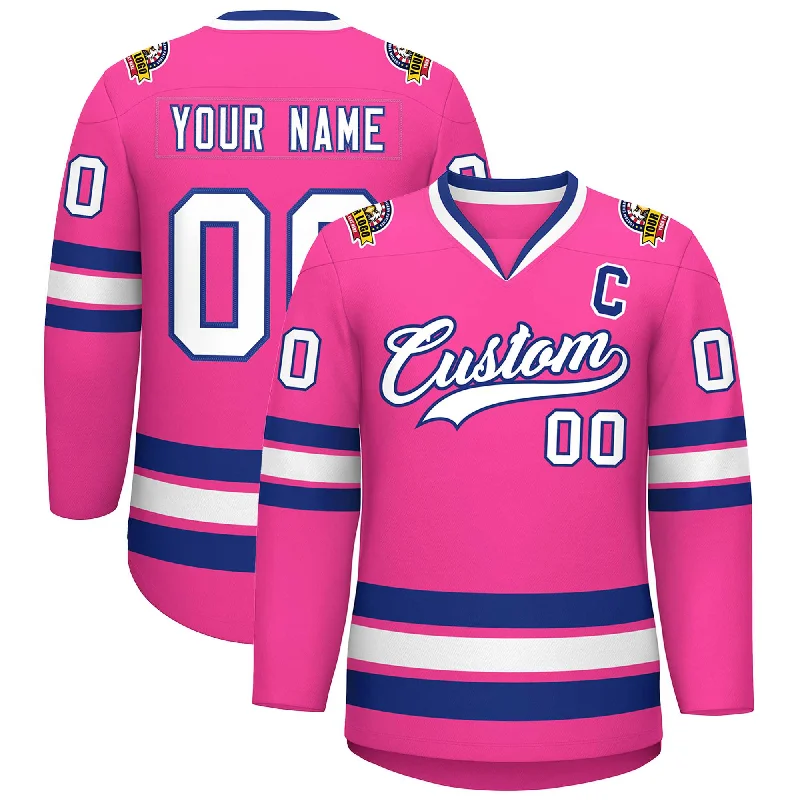 Custom Pink White-Royal Classic Style Hockey Jersey Polished Men's Satin