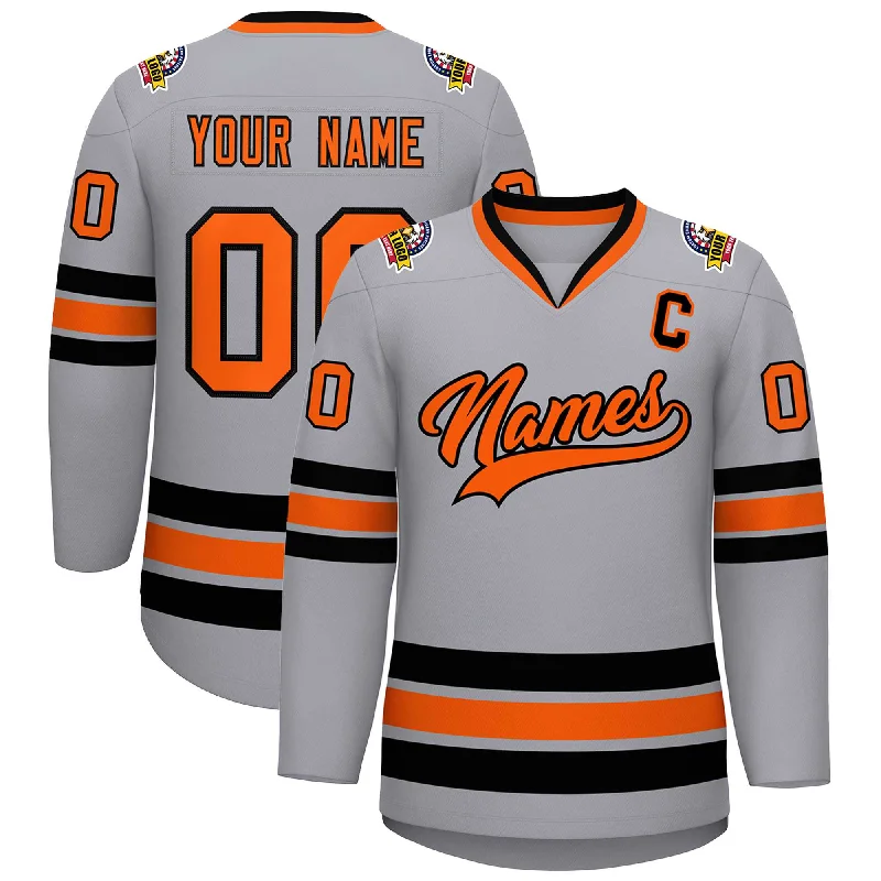 Custom Gray Orange-Black Classic Style Hockey Jersey Sophisticated Men's French