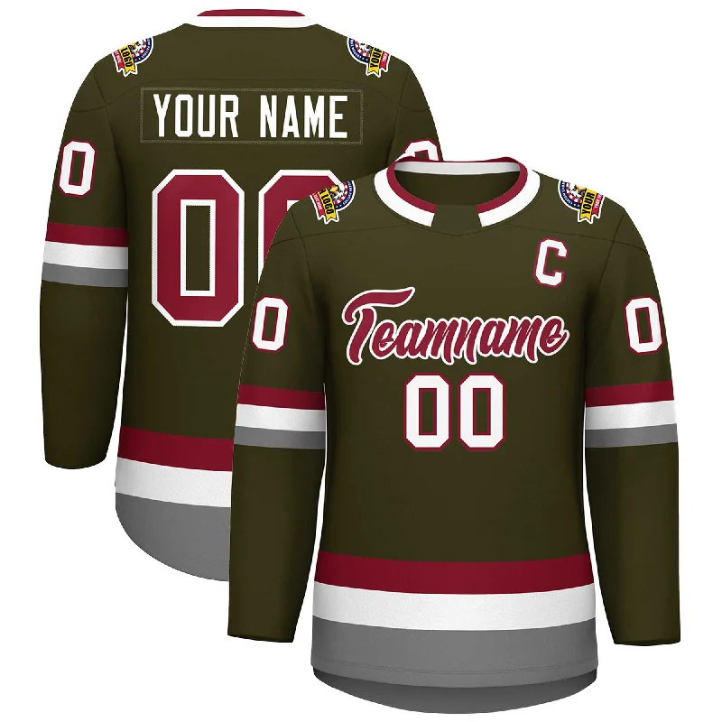 Custom Olive Crimson-White Classic Style Hockey Jersey Hip Men's Urban