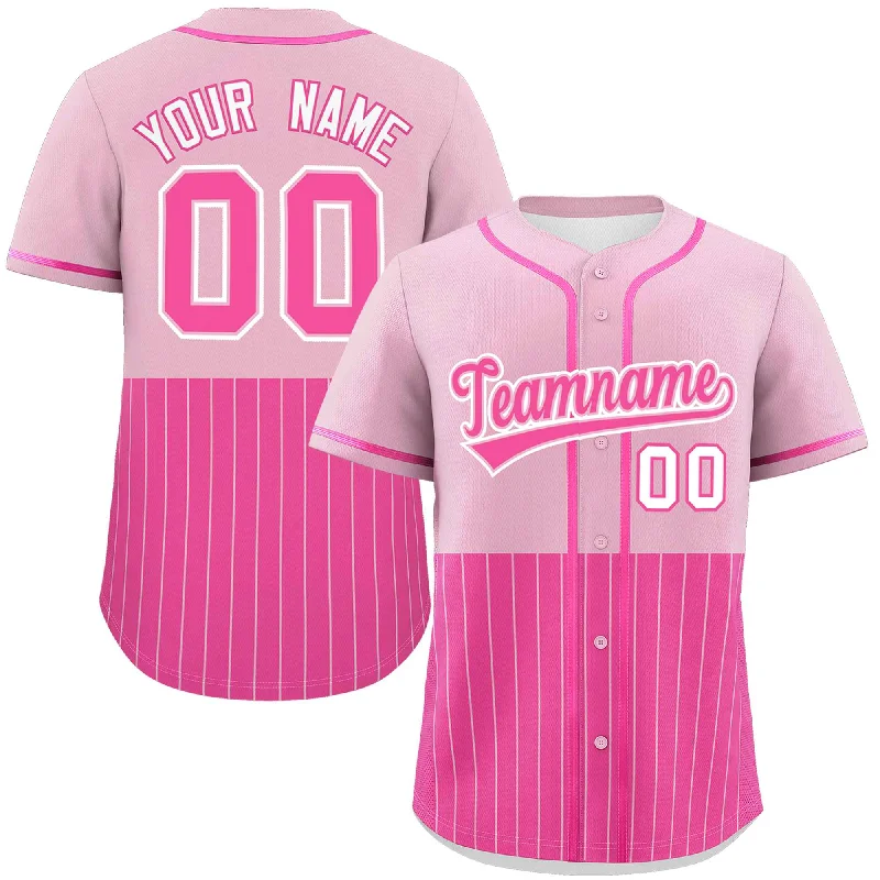 Custom Light Pink Pink Personalized Half Stripe Design Authentic Baseball Jersey Trendy Men's Oversized