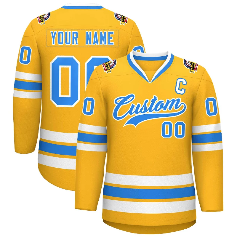 Custom Gold Powder Blue-White Classic Style Hockey Jersey Masculine Men's 