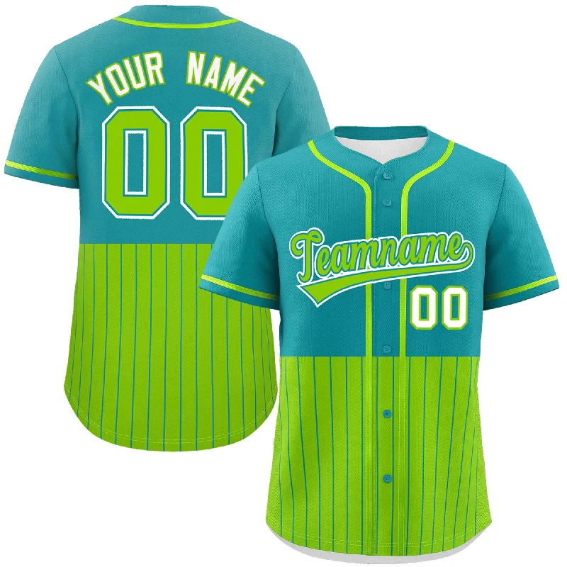 Custom Aqua Neon Green Personalized Half Stripe Design Authentic Baseball Jersey Elegant Men's Cashmere