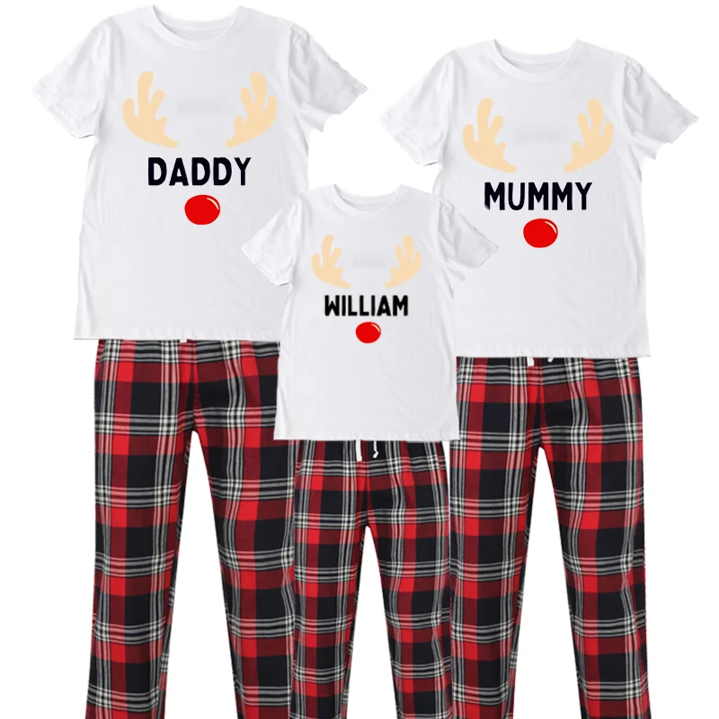 Reindeer Family Yuletide Pyjama Tee & Pant Set Preppy Men's College