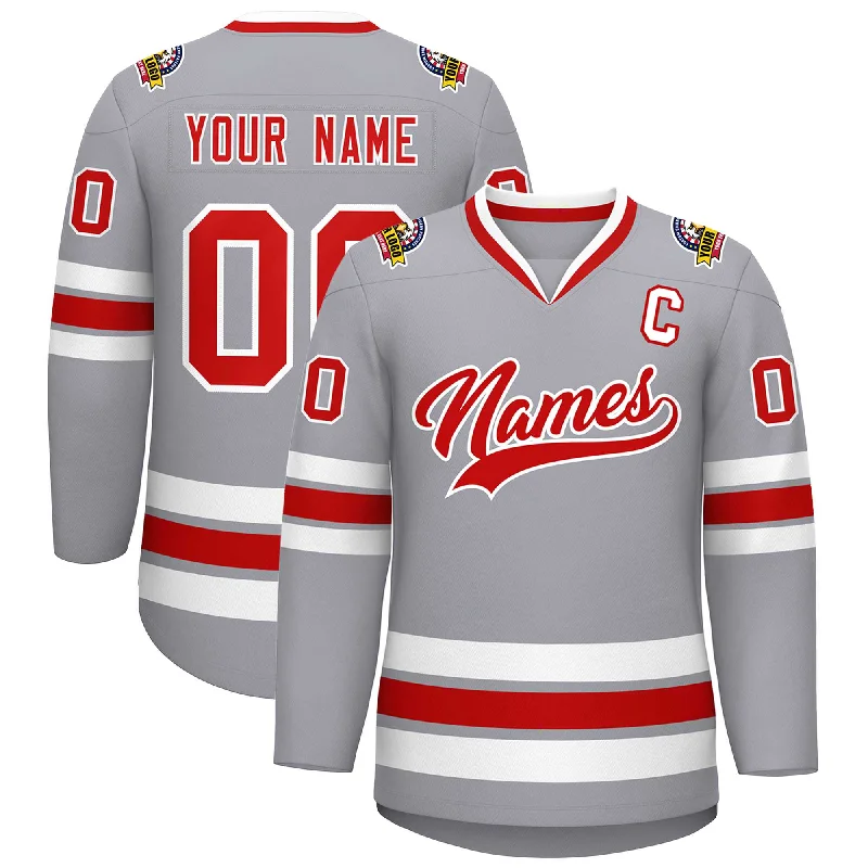 Custom Gray Red-White Classic Style Hockey Jersey Refined Men's Classic 