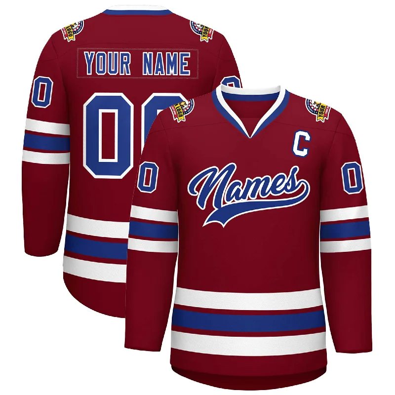 Custom Crimson Royal-White Classic Style Hockey Jersey Refined Men's Hand