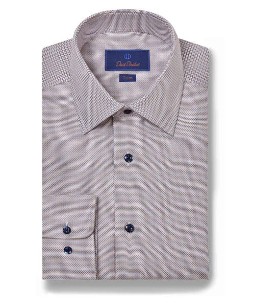 David Donahue Blue & Chocolate Textured Dobby Dress Shirt (Trim Fit) Adventure