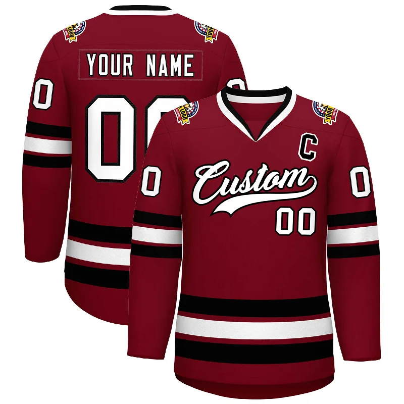 Custom Crimson White-Black Classic Style Hockey Jersey Dapper Men's 1920S