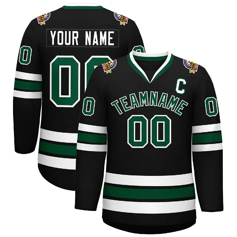 Custom Black Green-White Classic Style Hockey Jersey Trendy Men's Scandinavian